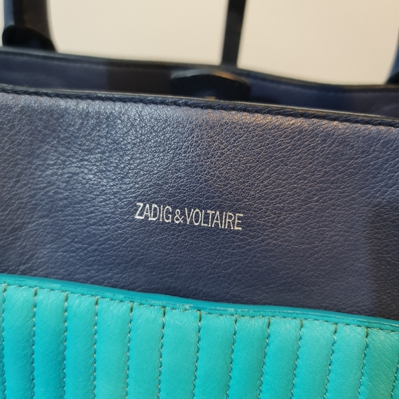 Authentic Zadig & Voltaire Blue/Green Leather Candide TOTE - Picture 9 of 12